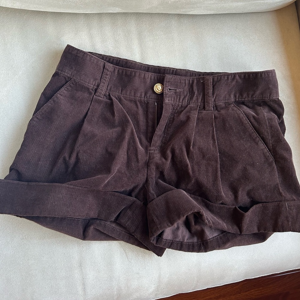Lilly Pulitzer Pleated Brown Corduroy Shorts with Gold Button Detail